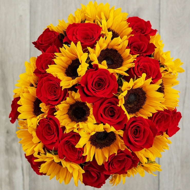 Red Roses and Sunflowers